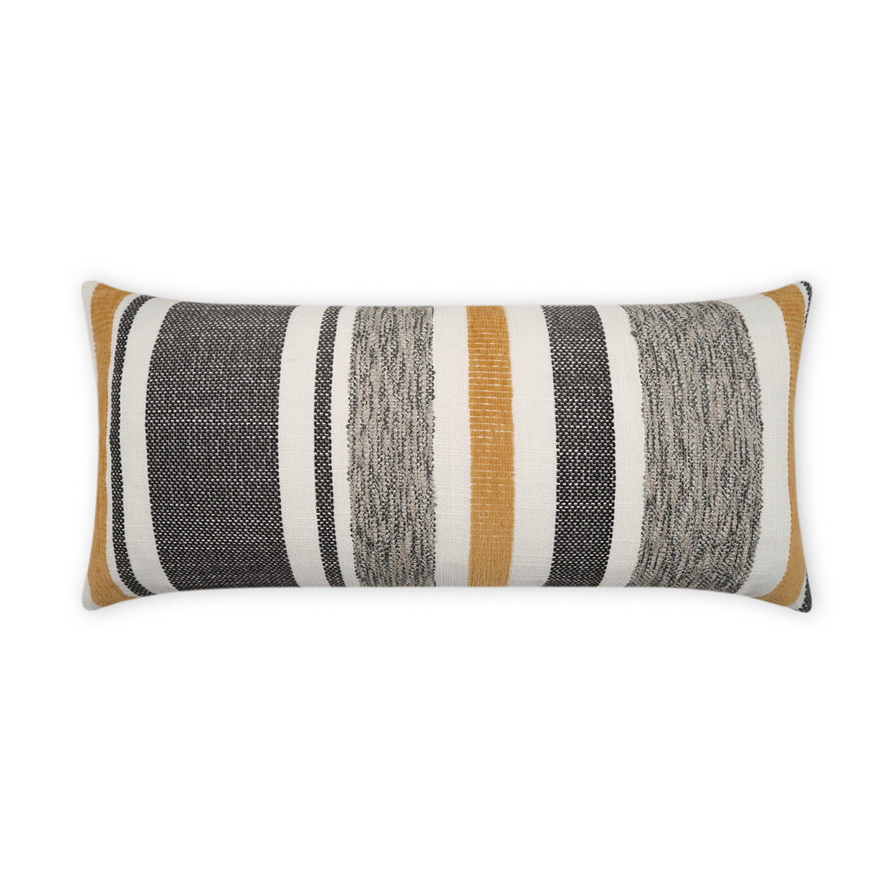 Mustard Yellow Grey White Striped Lumbar Pillows Linen Textured