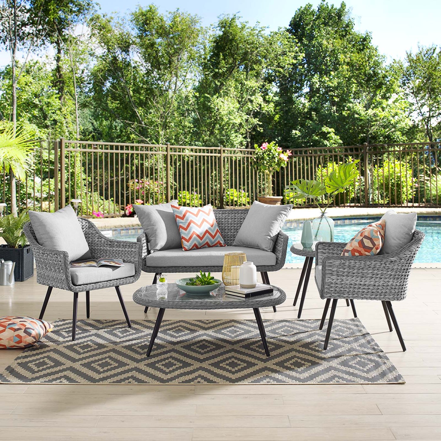 Andorra Outdoor Wicker Rattan Loveseat in Gray Gray Patio and Garden Collection Shop Living Gardens