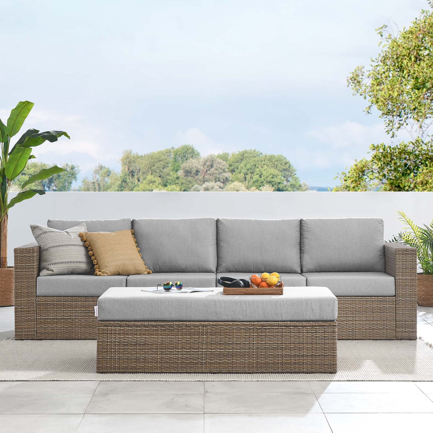 Trinidad Large Ottoman in Cappuccino & Gray | Patio and Garden