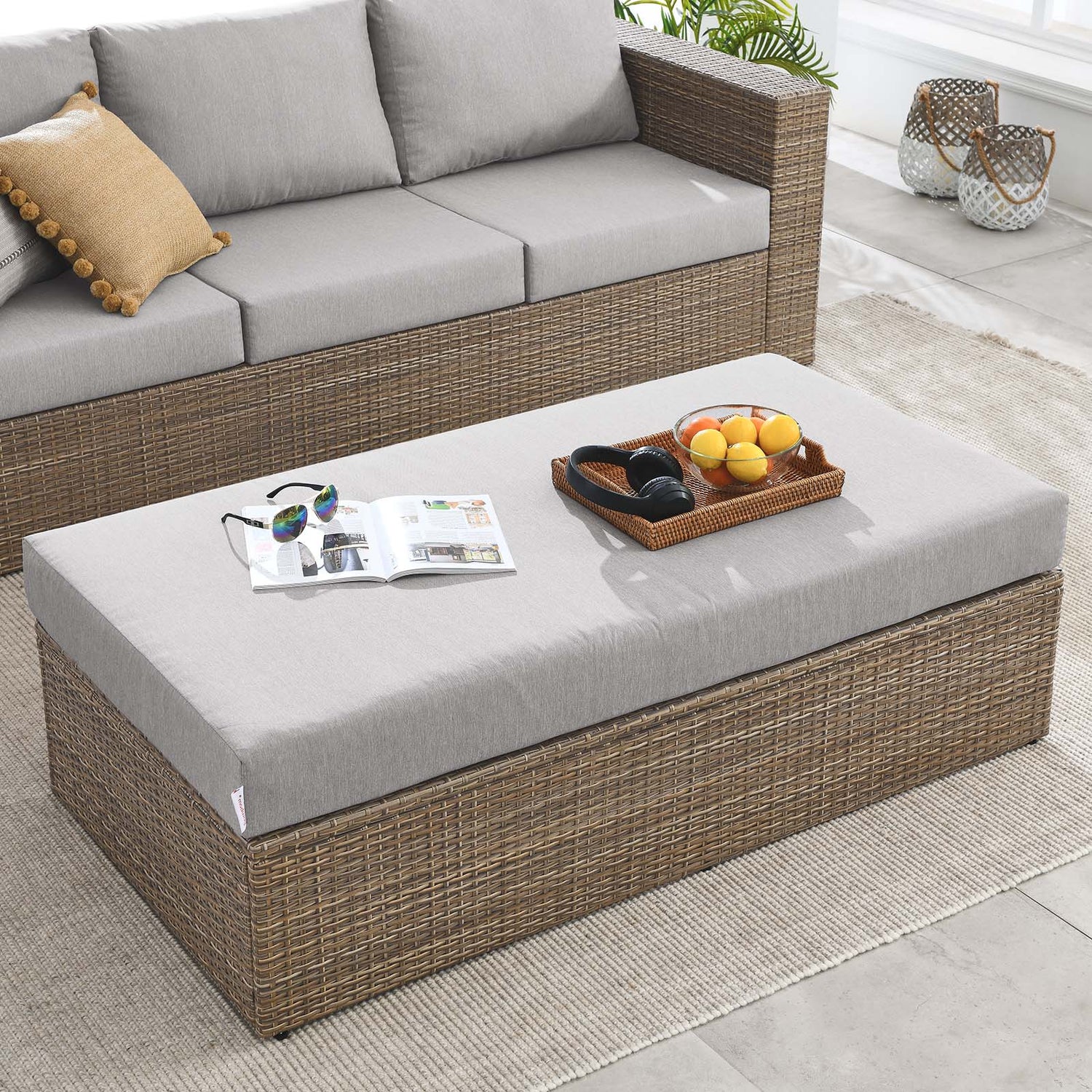 Trinidad Large Ottoman in Cappuccino & Gray | Patio and Garden