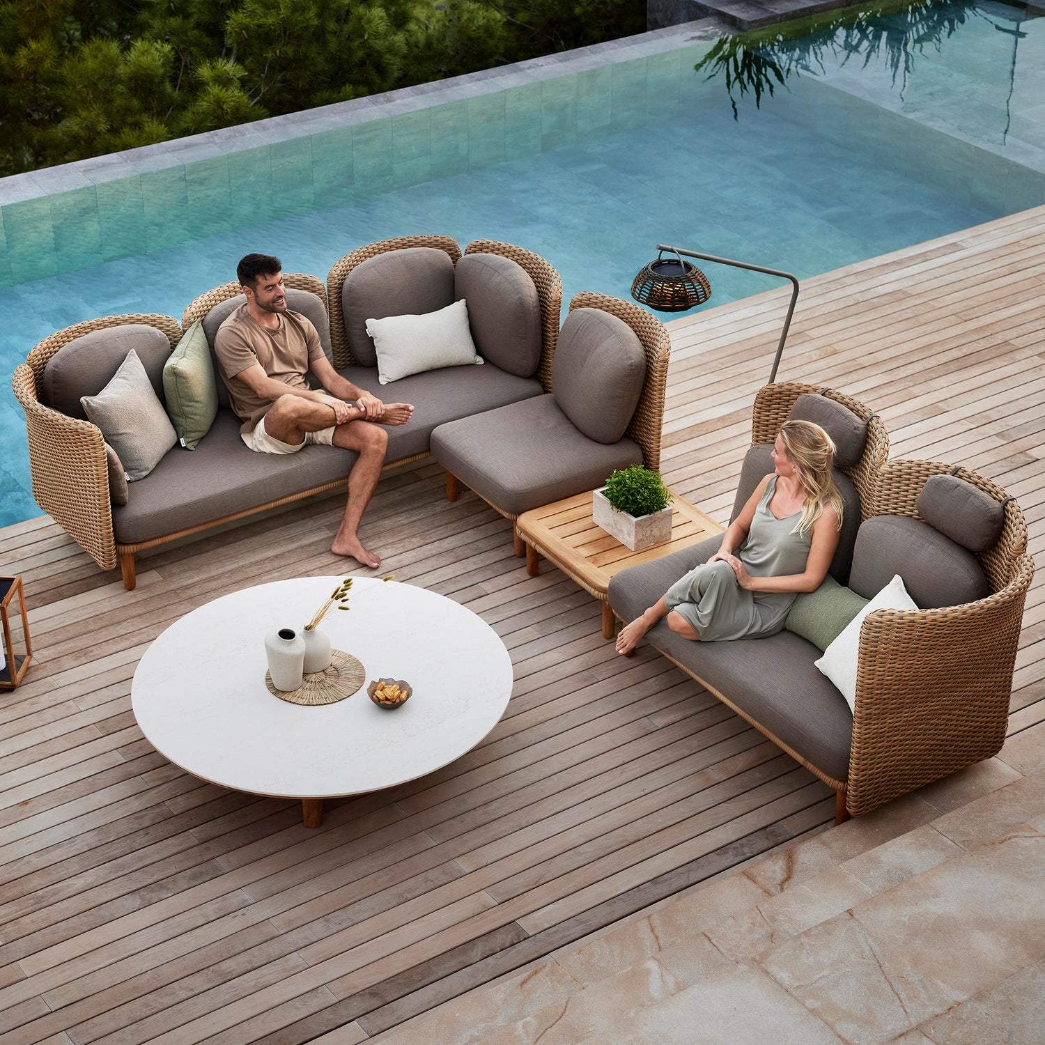 Cane-line Angle 3-Seater Outdoor Sofa Dark Grey / Teak